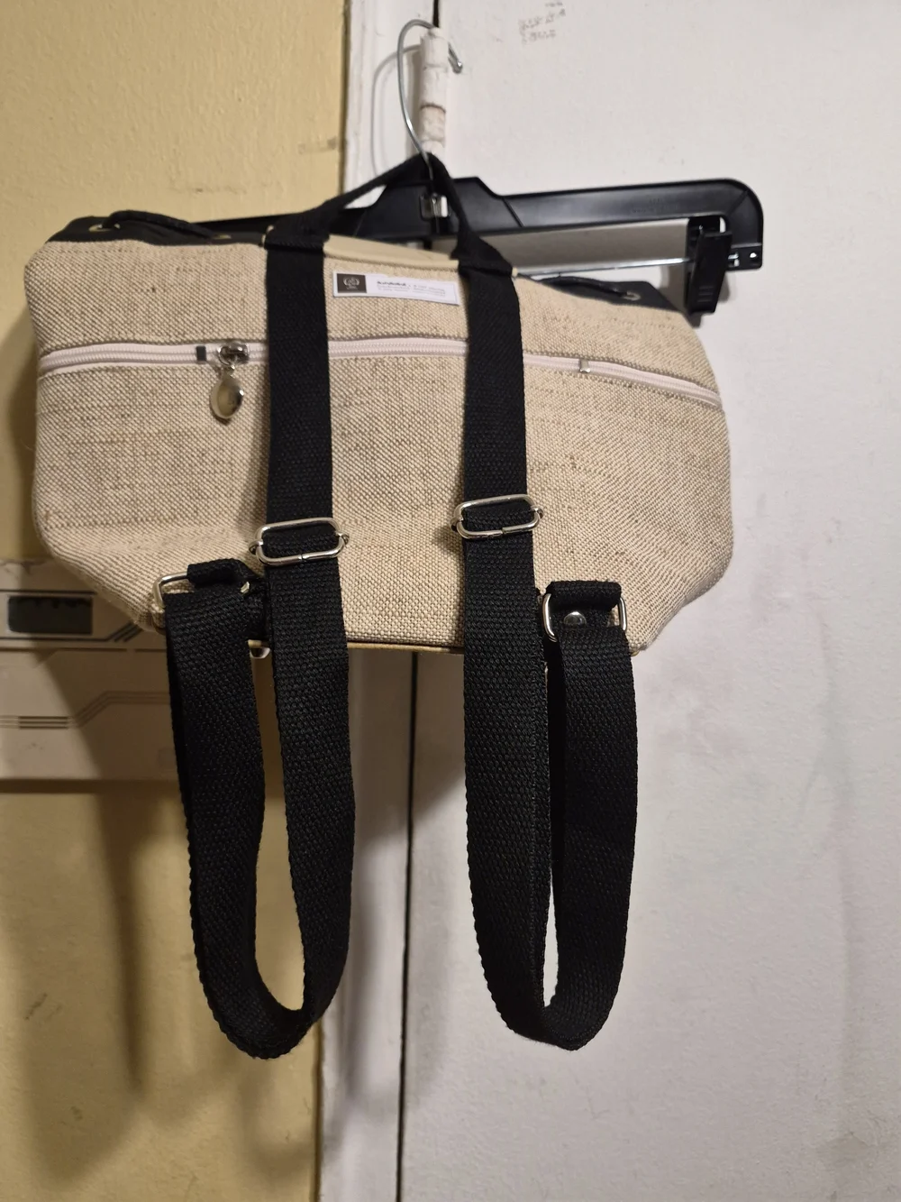 Holn Muethai Canvas Adjustable Backpack in Natural with Black Straps